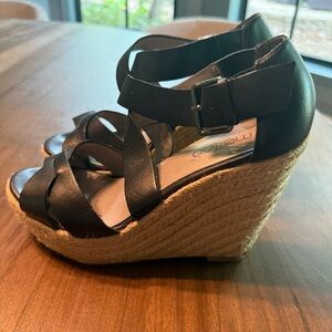 ☀️Me Too - Black Strappy Espadrille Wedge - 7M